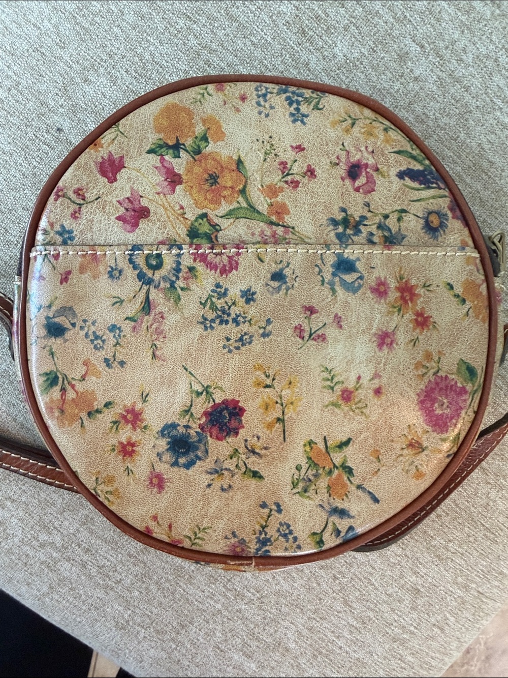 Patricia Nash Floral Small Round Crossbody with Brown Trim and Adjustable Strap - Picture 3 of 9